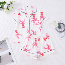 跨境外贸欧美女士睡衣印花翻领短袖短裤欧美家居服womens pajamas