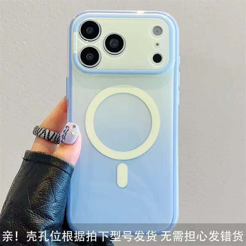 抖音小红书超火粉绿晕染磁吸支架适用iPhone17promax苹果16手机壳