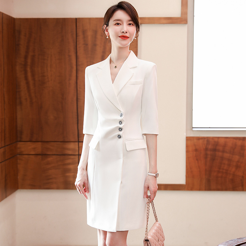 Professional Suit Dress for Women 2026 Summer New Style Thin Elegant Formal Occasion White Long Dress Interview Dress