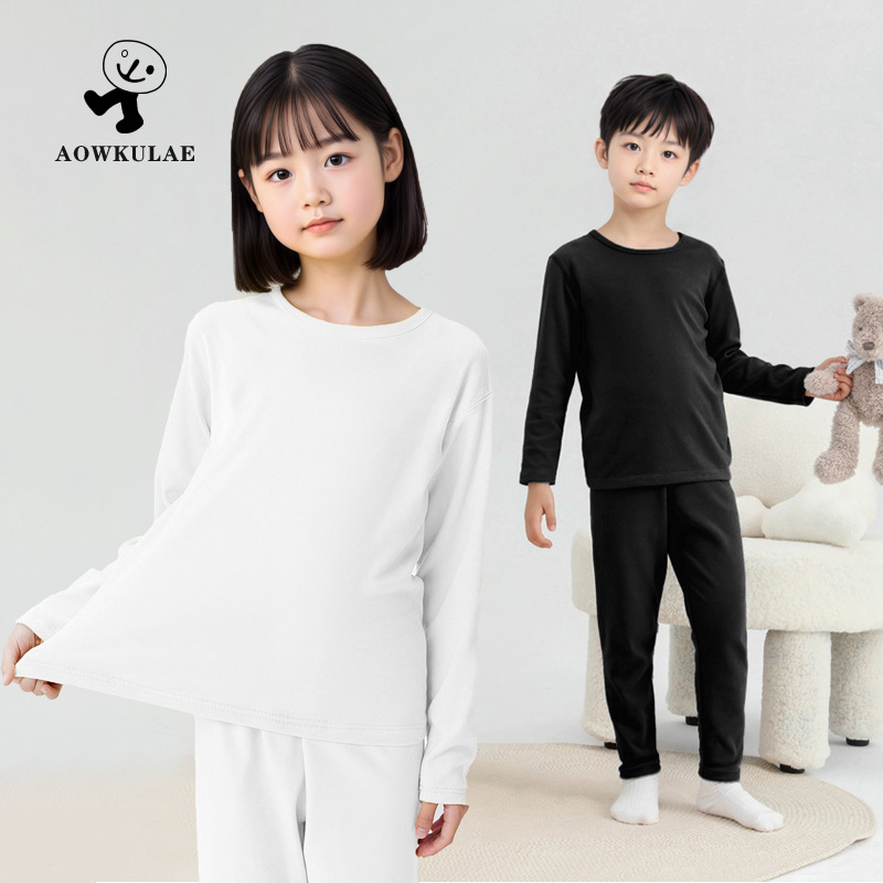 Autumn/Winter Korean Style New Style Boys' Base Layer Shirts and Girls' Pure Cotton Elastic Solid Color Long-Sleeved Children's T-Shirts Wholesale