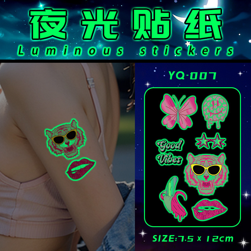 Luminous Cartoon Tiger Tattoo Sticker for Women Waterproof Long-Lasting Arm High-End Cute Student Pattern Small Fresh Male