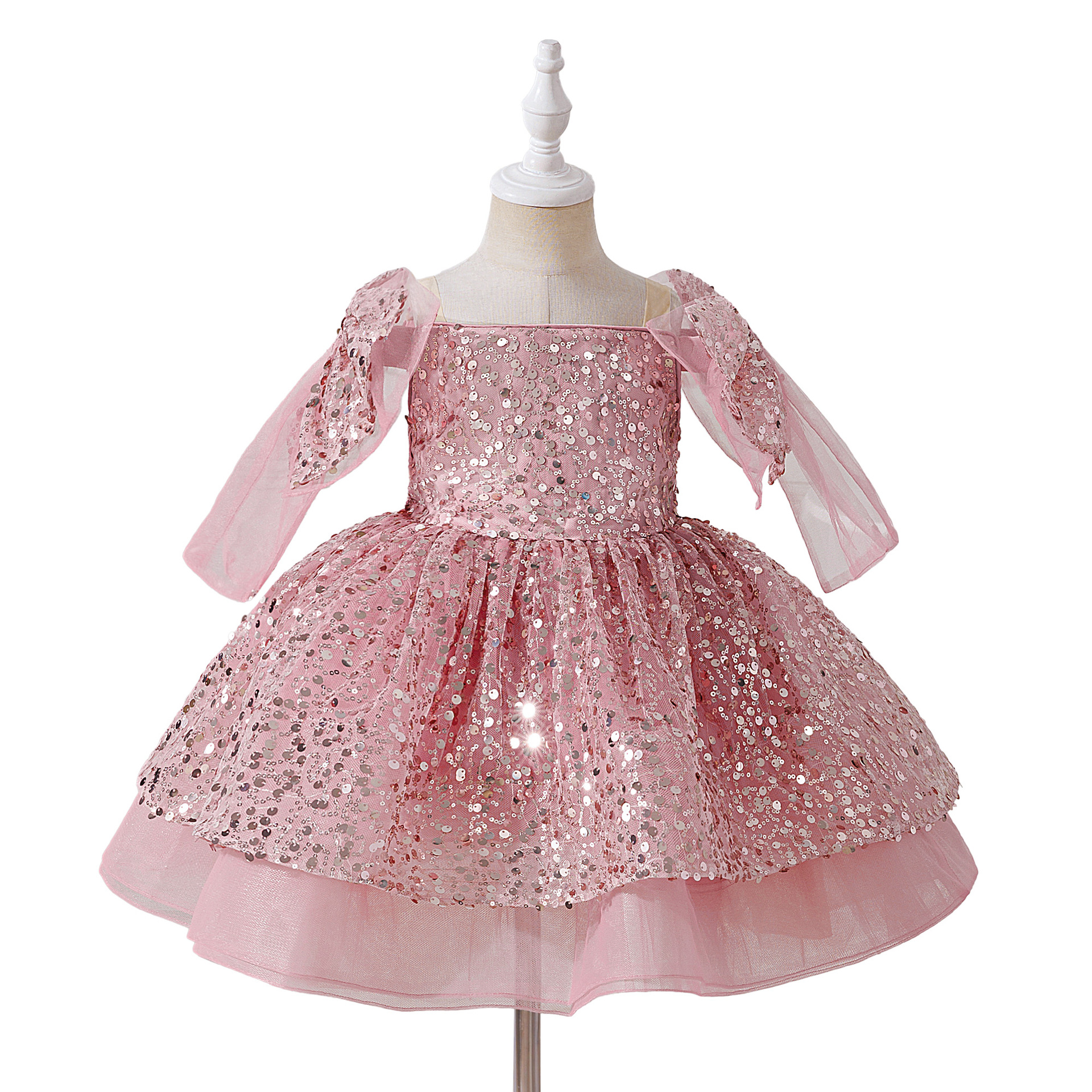 2026 vestido de niñas vestido de malla vestido de princesa gran arco vestido vestido de desfile vestido de niños spot transfronterizo