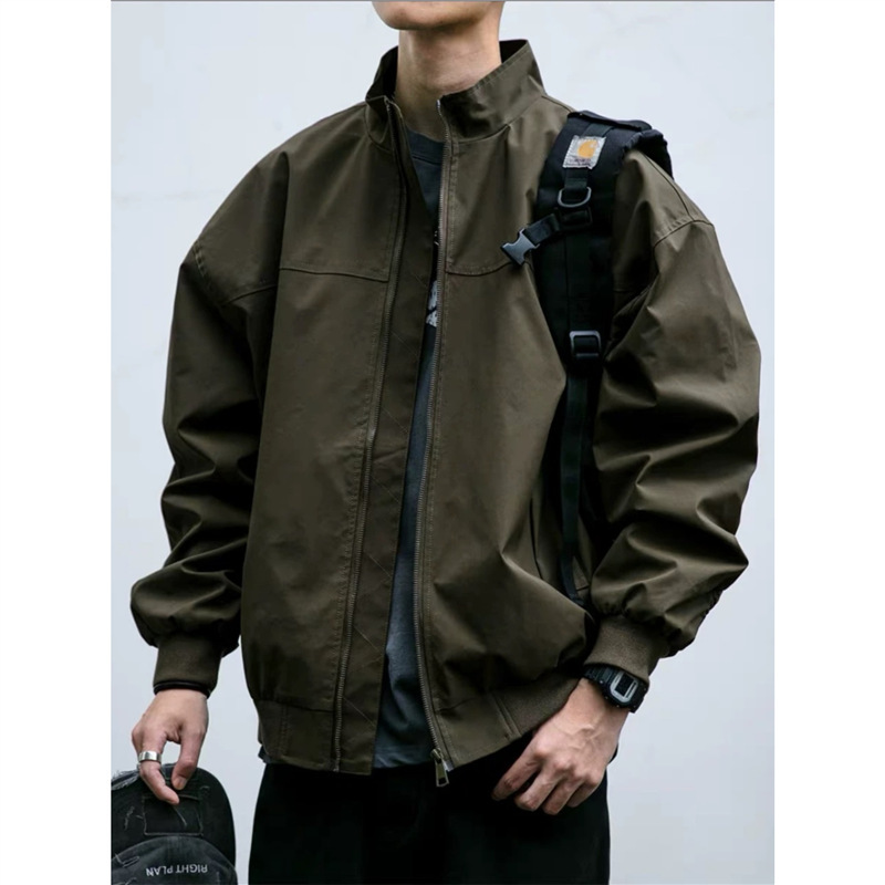 Spring and Autumn American Trendy Functional Three-Proof Stand Collar Coach Jacket Men's Outdoor Solid Color Short Jacket Flight Jacket
