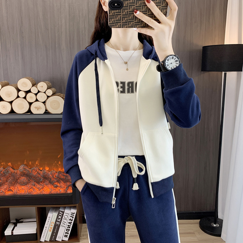 Factory cotton hooded cardigan coat new casual sweater fashion brand Spring and Autumn New Sports ladies solid color