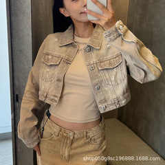 SMFK野性起源短身牛仔夹克（手工）棉质破洞褪色长袖外套女25秋款