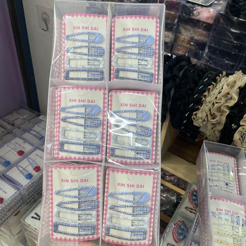 蓝色格子4个装发夹成人BB夹侧边碎发夹小女孩前额漂亮小发夹刘海|undefined