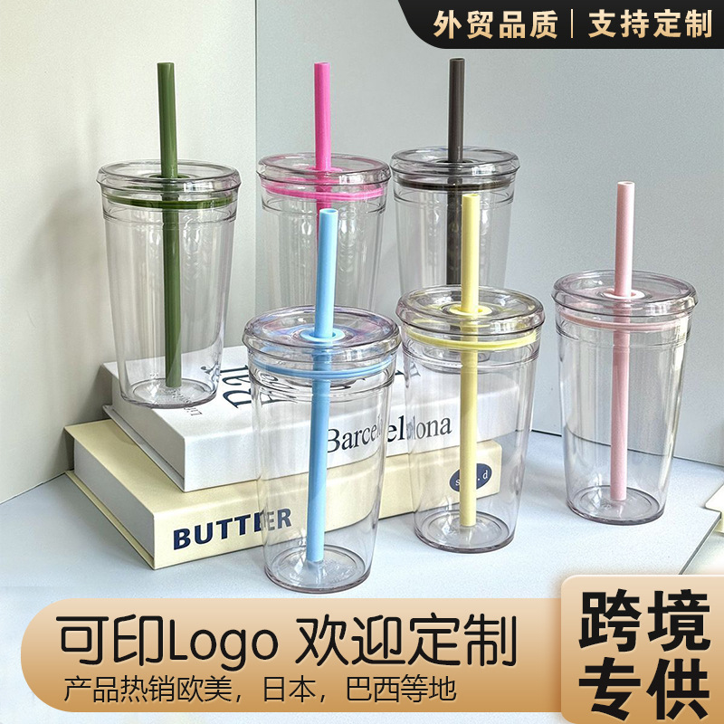 แก้วกาแฟแบบมีหลอดดูด สีสันหลากหลาย แบบชั้นเดียว ทนความร้อนสูง ใส สามารถพิมพ์โลโก้ได้ ขายส่งจากโรงงาน ทาง Amazon