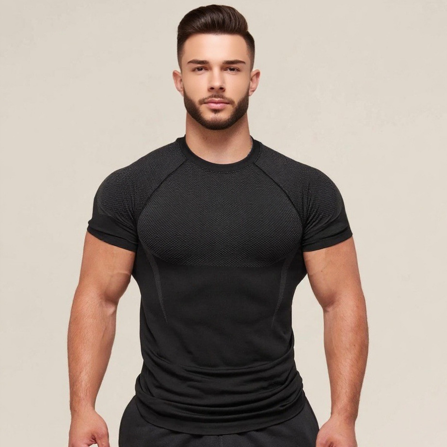 健身上衣男士休闲跑步速干透气紧身衣短袖T恤男肌肉拉架弹力运动T