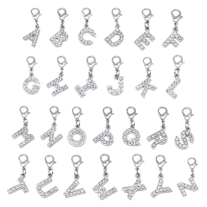 Bag pendant letter accessory, silver diamond-studded letter charm, bracelet keychain pendant, shoe and bag decoration accessory