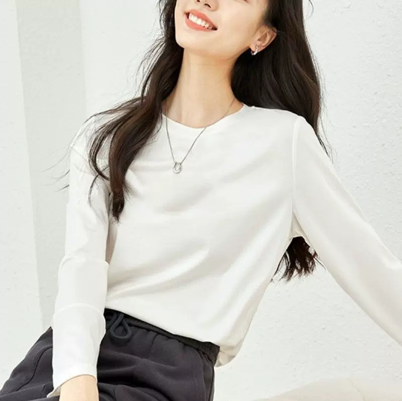 简约百搭纯色长袖t恤女秋装秋衣薄款卫衣内搭打底衫百搭上衣服