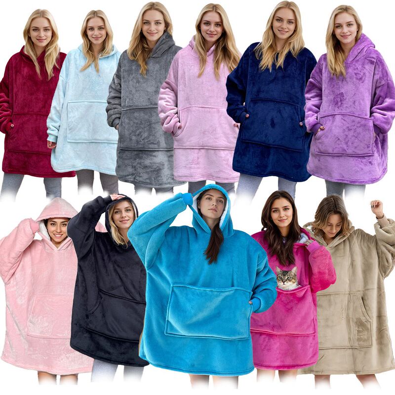Hoodie Blanket Black Thick Flannel Wearable Blanket Hoodie Pullover Lazy Blanket Hugg Cross-Border