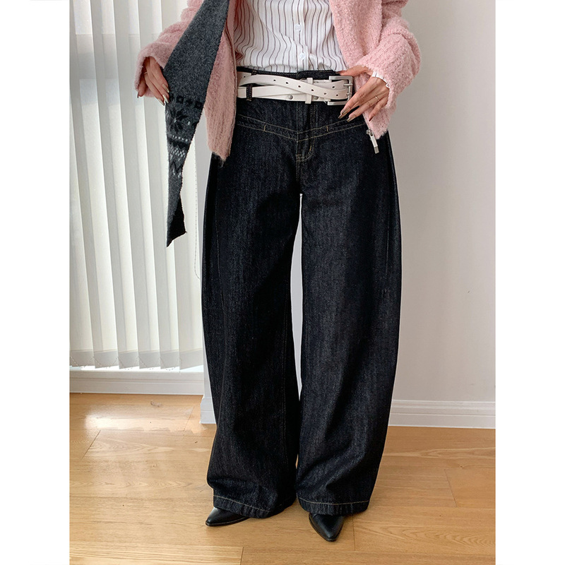 Dorothy Four Seasons Korean Fashionable Wear Scimitar Pants Original Cow Color Washed Silhouette Design Spliced Jeans Dorothy Four Seasons Korean Fashionable Wear Scimitar Pants Original Cow Color Washed Silhouette Design Spliced Jeans