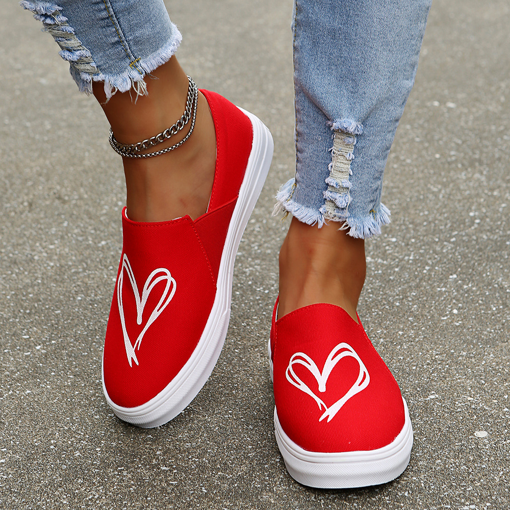 heart print casual Shallow mouth canvas shoes NSFH127815