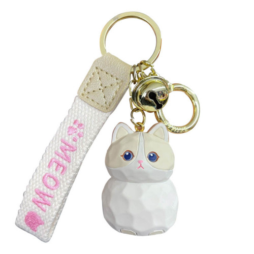 Baimao original resin wood carving cat keychain for women cute creative meow family doll key chain school bag pendant