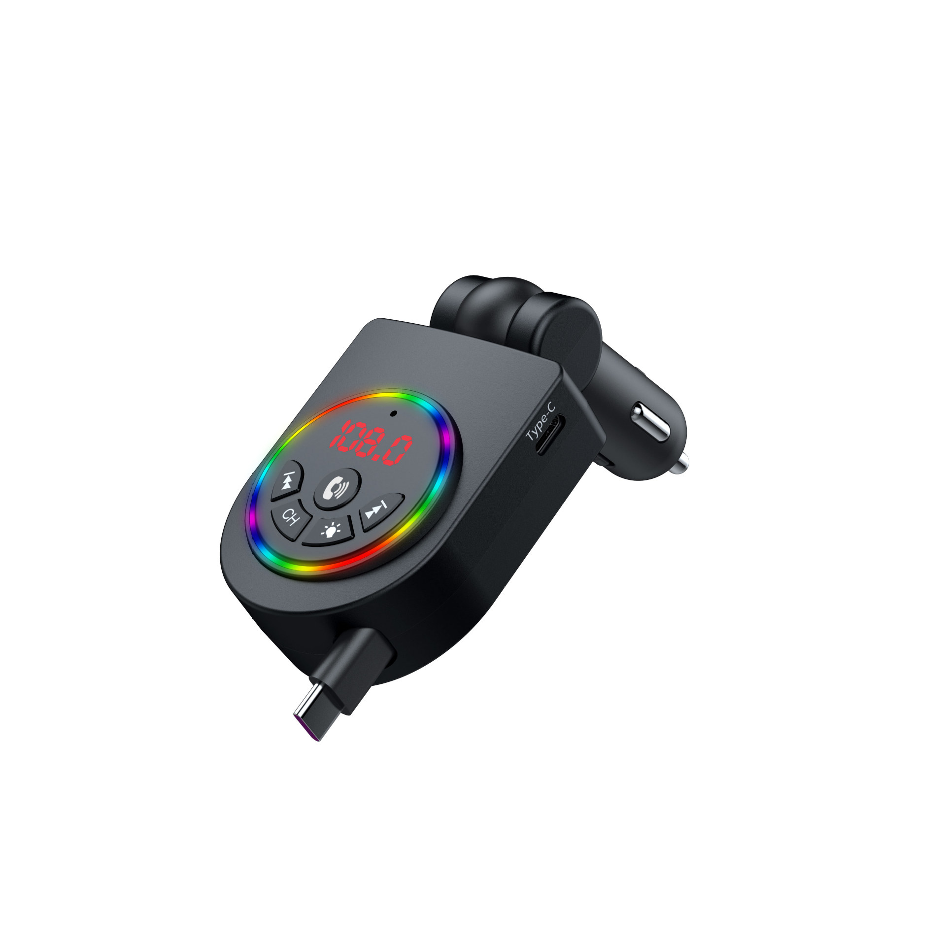 Y13 Car Fast Charger with Retractable Cable, Colorful Ambient Light, Bluetooth MP3 Player, Foreign Trade Automotive Supplies