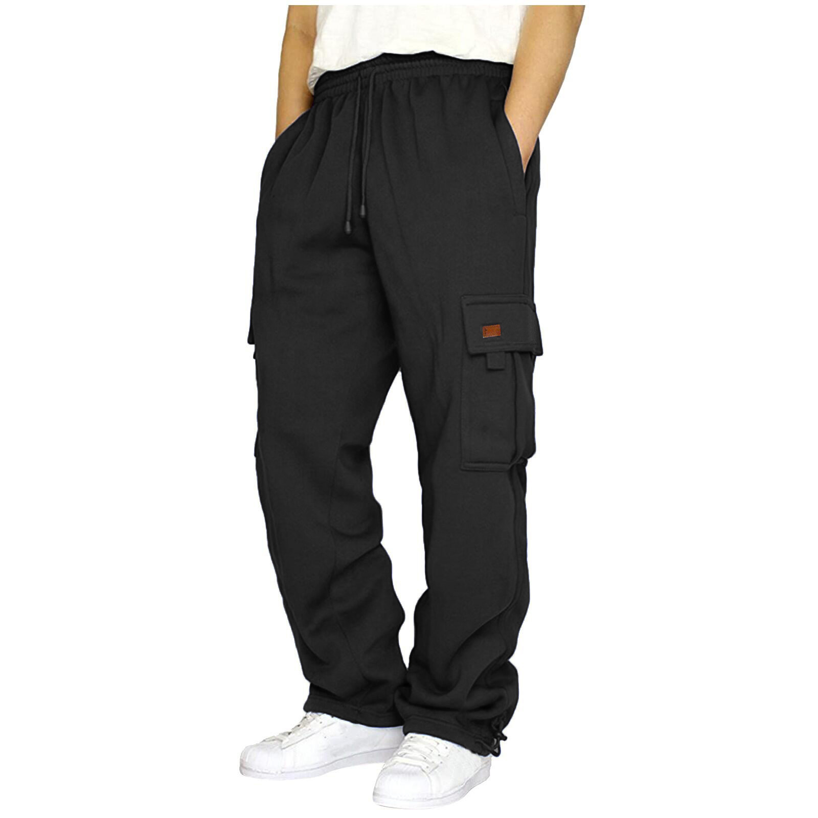Cross-border new sports casual trousers fleece-lined ankle-tied multi-pocket lace men's loose overalls trousers 7 colors 8 Sizes