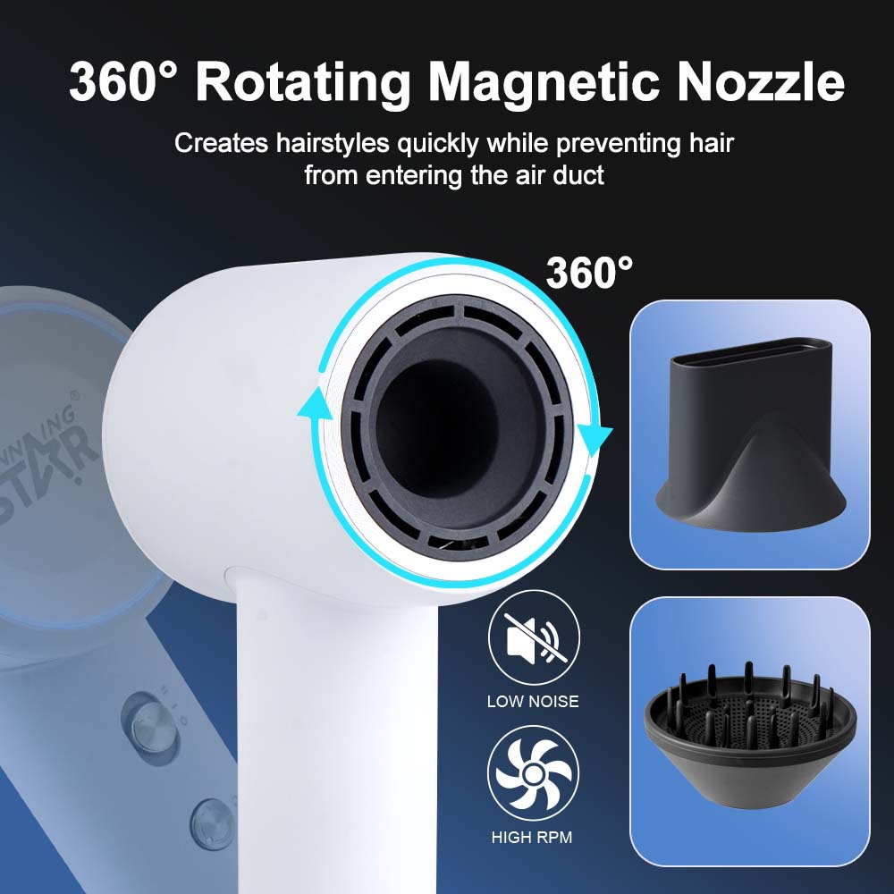 Secador de Pelo de Alta Velocidad 1600W ABS con Iones Negativos para Hogar y Peluquería