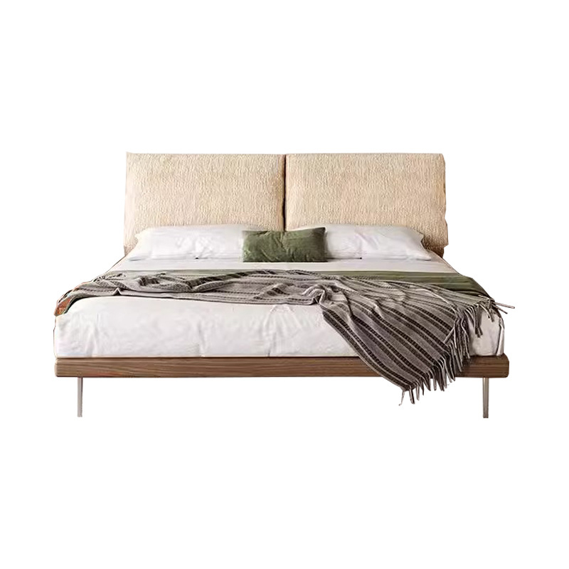 Cama de orejas de elefante cama de tela de nieve cama principal retro cama de madera maciza cama de envoltura moderna simple cama doble 1.8