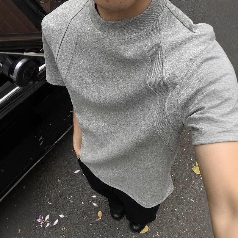 American Style Shoulder Short-sleeved Heavy-weight Space Cotton Design Top Loose High Street cleanfit Fashion Brand Stitching T-shirt