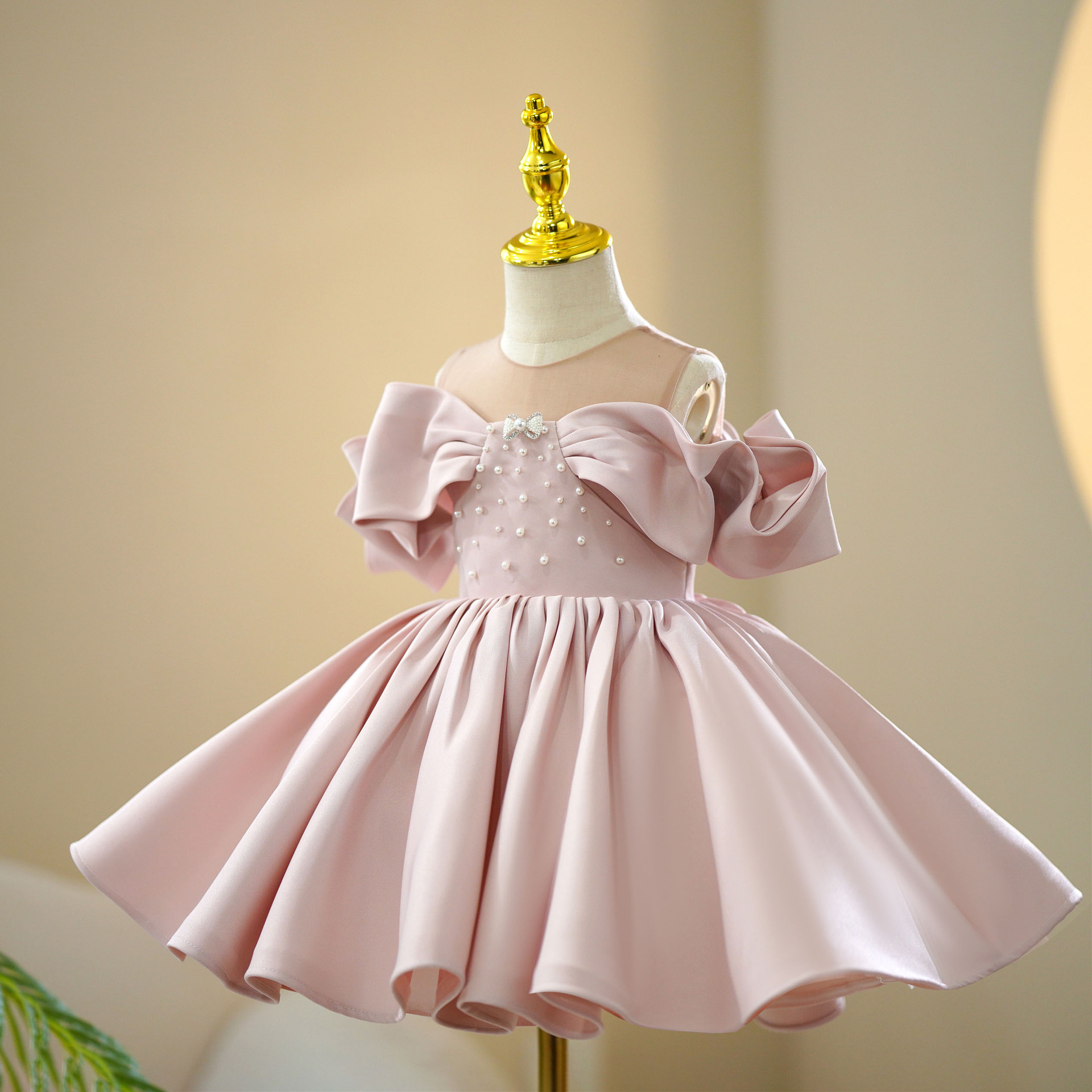 Vestido de aniversario de niñas vestido de novia de princesa de niñas vestido de hombro rosa un anfitrión vestido de piano