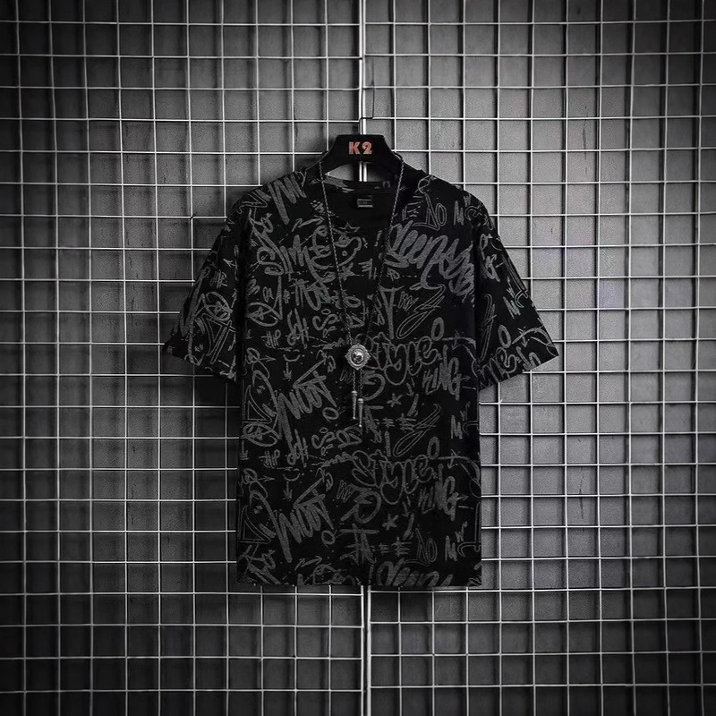 Clearance Short-sleeved T-shirt Men's Summer Ice Silk Trendy Brand Creative Full Printed Half-sleeved T-shirt Men's Summer Ice Silk Trendy Brand