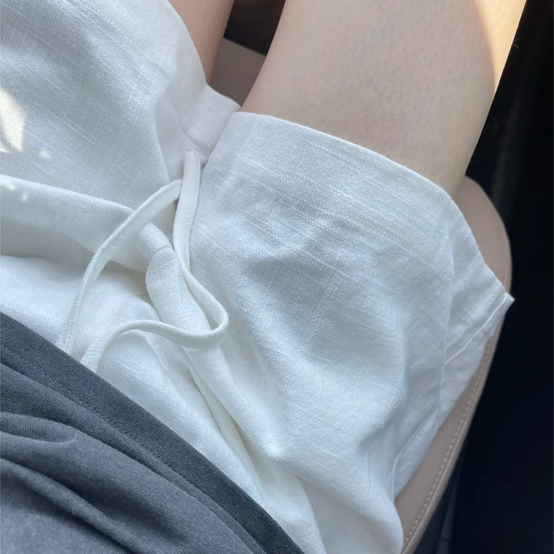 ホワイトアイスシルクコットンとリネンの女性用夏用ショートパンツ、ハイウエスト、スリム、ルーズ、Aライン、オールドマネースタイル、カジュアル、速乾性スポーツパンツ|undefined