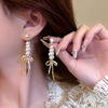 Long retro earrings with tassels, fashionable silver needle from pearl, silver 925 sample, internet celebrity, wholesale