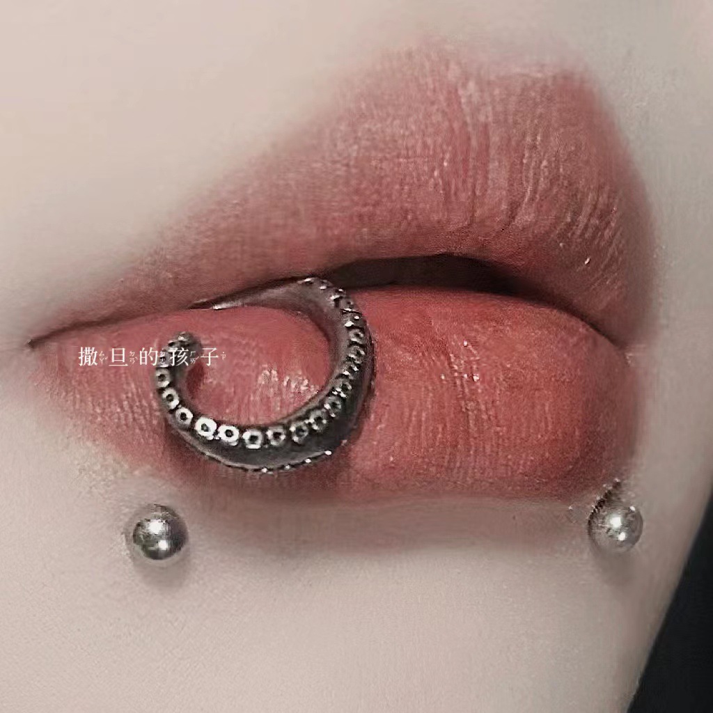 Labret stud lip piercing jewelry styling detail