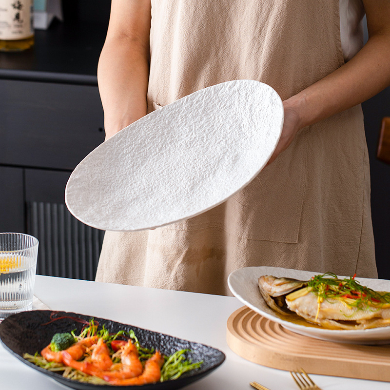 High-End Creative Fish Plate, Western-Style Restaurant Display Plate, High-End Hotel Ceramic Plate, New Matte Oval Plate High-End Creative Fish Plate, Western-Style Restaurant Display Plate, High-End Hotel Ceramic Plate, New Matte Oval Plate