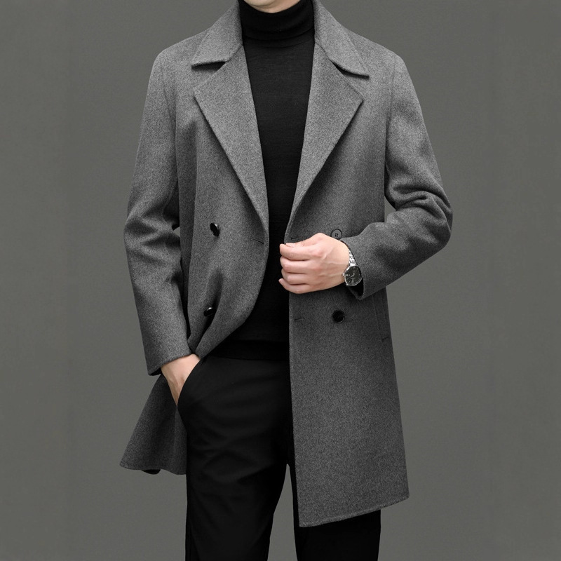 High-End Cashmere Wool Outwear Men's Suit Collar Woolen Outwear Autumn and Winter Mid-Length Double-Sided Woolen Top Dad Wear High-End Cashmere Wool Outwear Men's Suit Collar Woolen Outwear Autumn and Winter Mid-Length Double-Sided Woolen Top Dad Wear