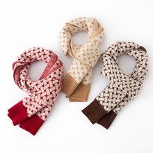 英伦格子山羊绒韩版条纹围巾情侣款男女冬季拼色秋冬新款保暖围巾