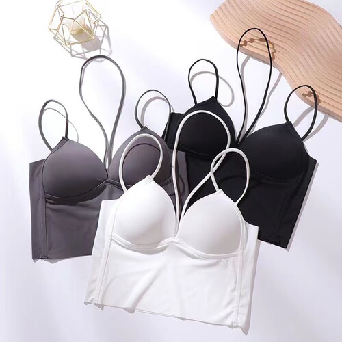 Summer thin ice silk halterneck deep V sexy beautiful back underwear latex all-in-one cup wrap chest wear camisole for women