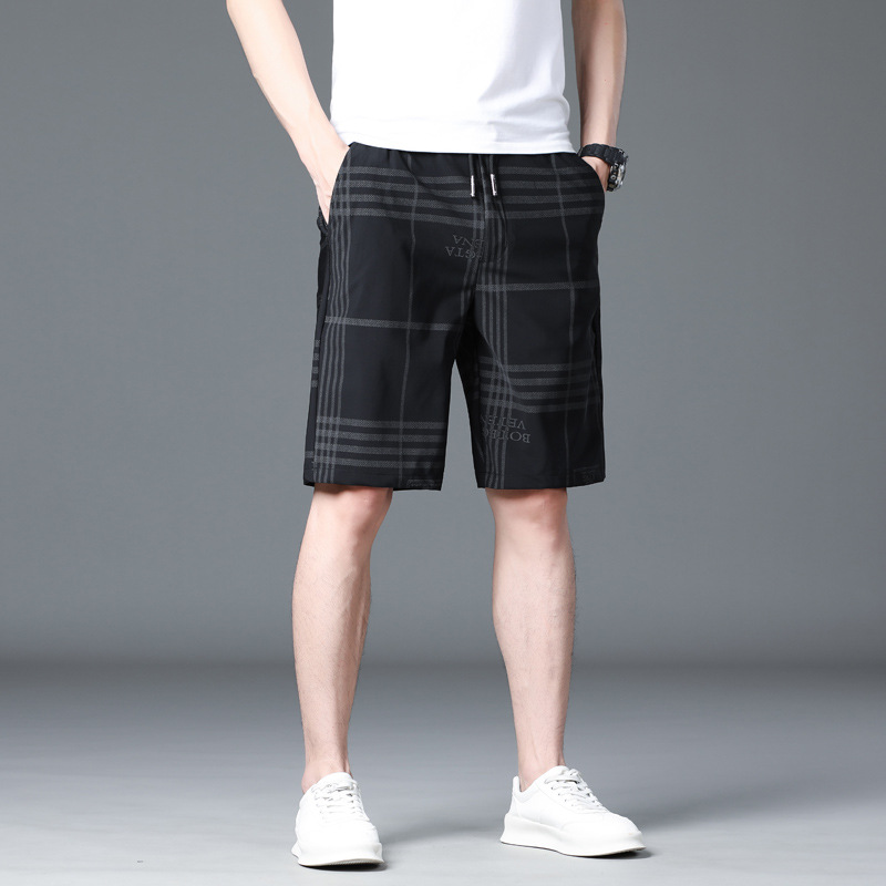 2023 New Denim Shorts Split Black Tight Loose Waist Casual Men's Middle Pants Dark Pattern_voghion.com