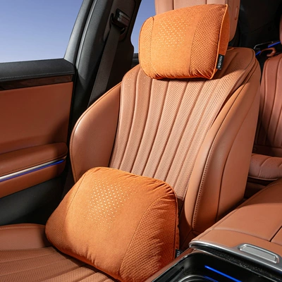 Headrest, Car Headrest and Lumbar Support - s-style-suede-emma-orange-headrest-lumbar-support-set