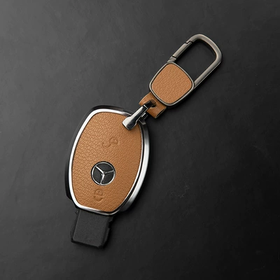 Mercedes Key Covers: C-Class, S-Class, E-Class, Car key bag - mercedes-benz-c-class-2-button-key-fob-case-square-buckle-gold-brown