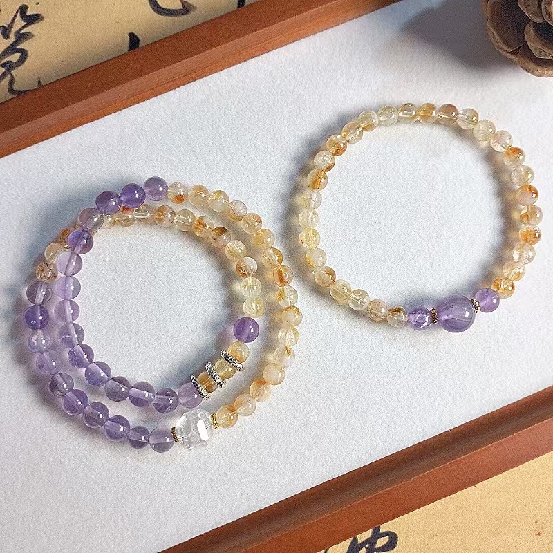 Original Natural Amethyst Double Layer Bracelet Women's Simple High-end Sense Lucky White Crystal Sugar Live Explosions