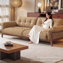 新款法式复古别墅客厅亚绵麻布艺沙发现代简约实木分段直排沙发