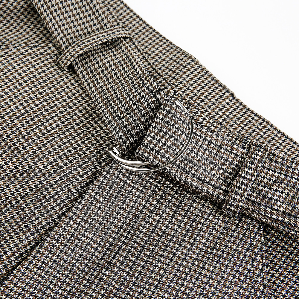 Mit Gürtel, strukturiertem Hahnentrittmuster, weitem Bein, trendige Herrenhose der Marke INS, kariert, locker, gerade geschnitten_voghion.com