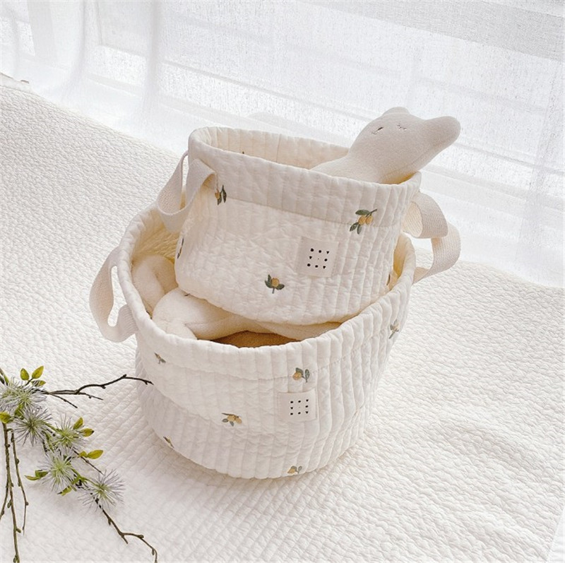 Korean ins style storage basket bag for baby clothes and diaper sorting pure cotton embroidery anti-mite and anti-allergic embroidery bag