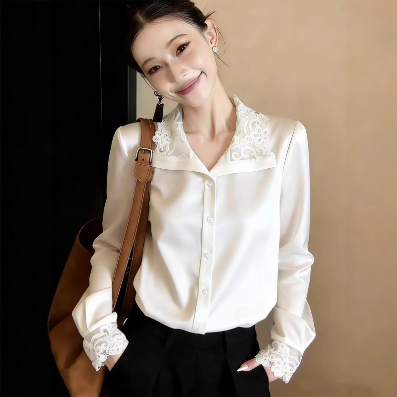 Satin Commuter Shirt with Easy-Care Features for Women, 2026 Spring New Lace Formal Occasion Top Satin Commuter Shirt with Easy-Care Features for Women, 2026 Spring New Lace Formal Occasion Top
