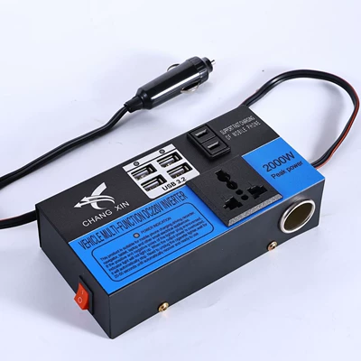 Car Inverter 12V/24V to 220V Multi-Function Converter for Cars and Trucks High-Power Socket Charger (Mobil şarj cihazları) - blue-newly-upgraded-4-usb-fast-charger