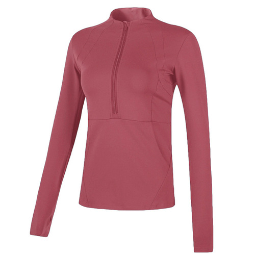Cross-border half-zip breathable T-shirt elastic tight fitness wear slimming sports top running yoga wear long-sleeved autumn