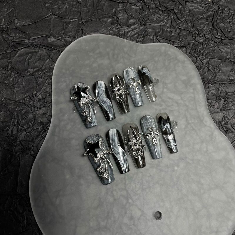 Black Stars Handmade Wearable Nail Patches Finished Nail Art Dark Style Brightening Sweet Cool Ins Style European Long Style Black Stars Handmade Wearable Nail Patches Finished Nail Art Dark Style Brightening Sweet Cool Ins Style European Long Style
