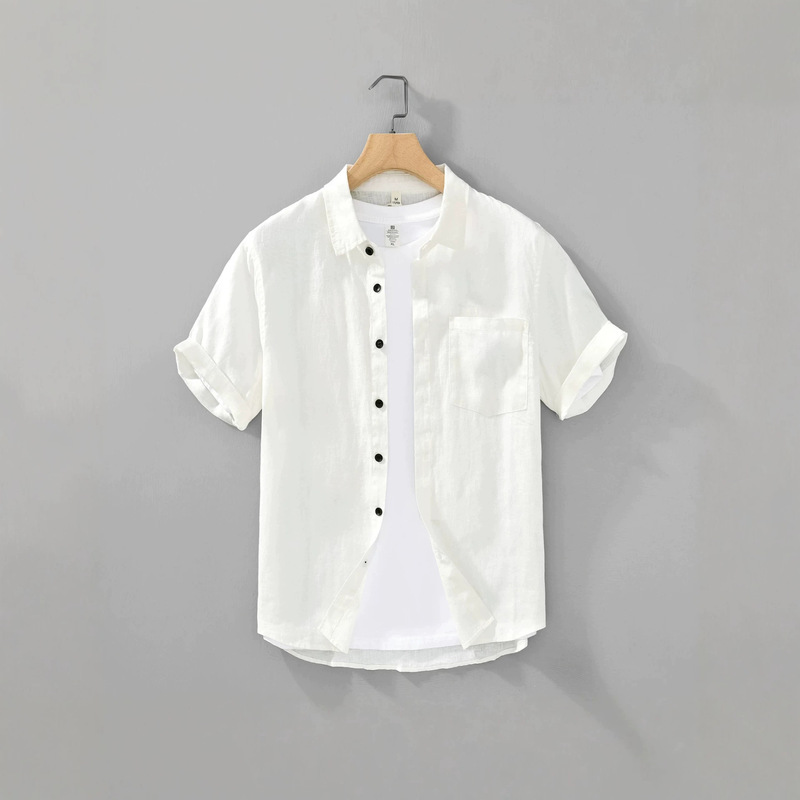 H010 Japanese Linen Fresh Short-Sleeve Shirt for Men, Versatile, Artistic, Casual, Loose, Breathable Top, Available for Dropshipping