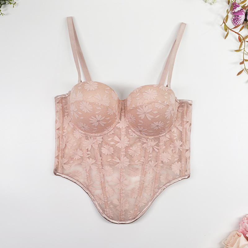 In-Stock Hollow Lace Camisole with Chest Pads, Sleeveless Tube Top, Front Long Back Short, Tummy-Concealing Fishbone Bra