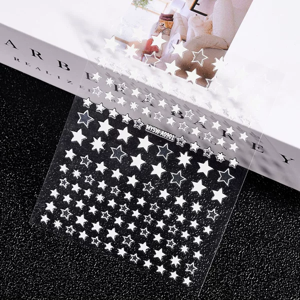 Amazon hot selling 9-color five-pointed star nail stickers Laser gold and silver red plastic nail stickers color nail decoration stickers