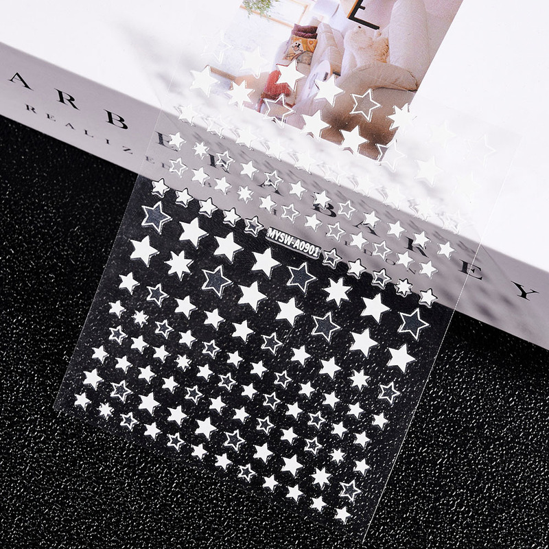 Amazon hot selling 9-color five-pointed star nail stickers Laser gold and silver red plastic nail stickers color nail decoration stickers Amazon hot selling 9-color five-pointed star nail stickers Laser gold and silver red plastic nail stickers color nail decoration stickers