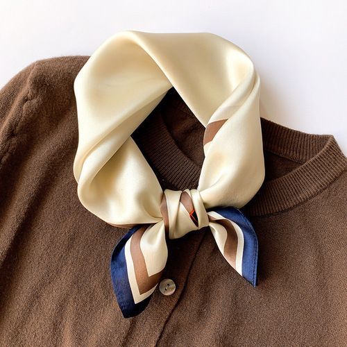 Hangzhou Silk Scarf Silk Small Square Scarf Women's Spring and Autumn Korean Style Border 53cm Silk Scarf Decorative Scarf