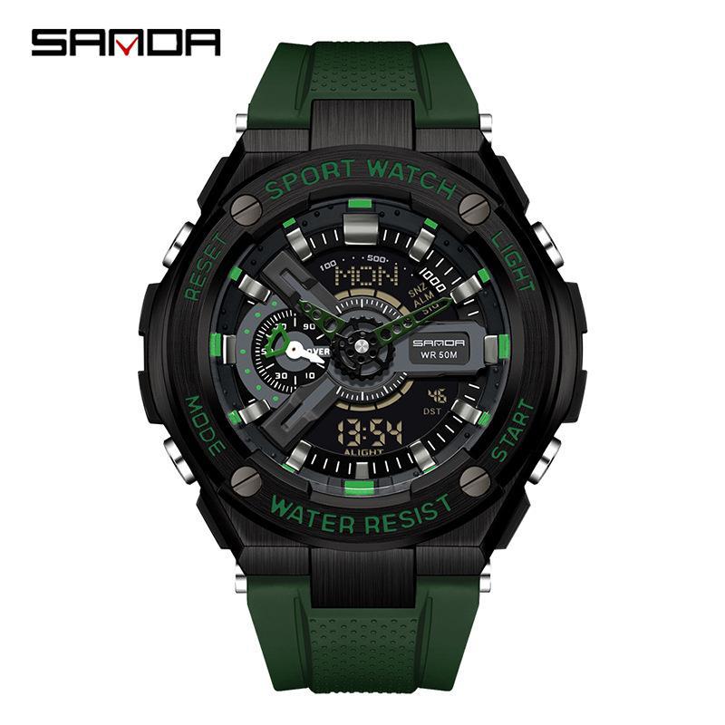 SANDA nueva lámpara de elevación de la mano reloj electrónico multifunción Deportes impermeable reloj de alarma reloj de los hombres 3170