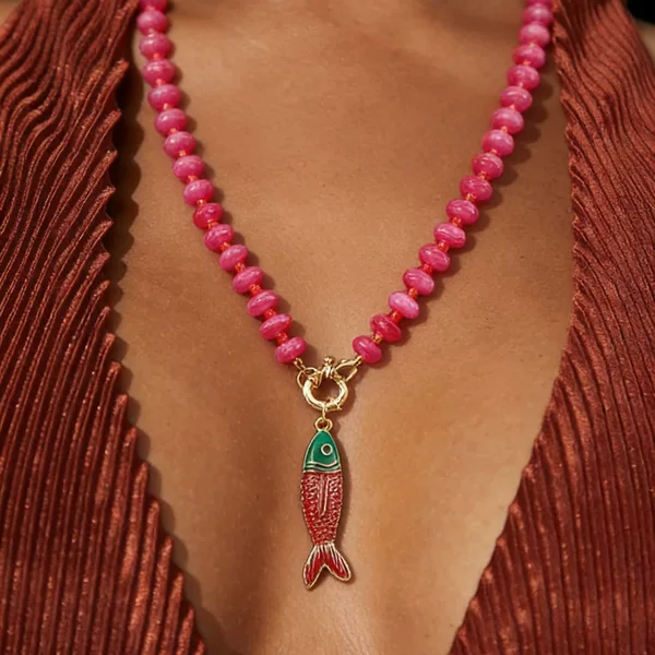 N13490 Cross-Border Hot-Selling Product Bohemian Colorful Resin Beaded Necklace Holiday Style Enamel Fish Heart Accessories